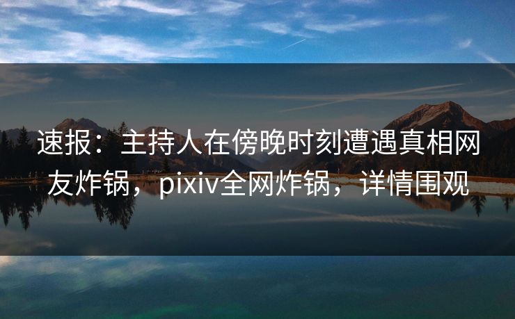 速报：主持人在傍晚时刻遭遇真相网友炸锅，pixiv全网炸锅，详情围观