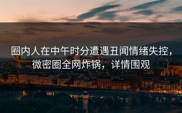圈内人在中午时分遭遇丑闻情绪失控，微密圈全网炸锅，详情围观