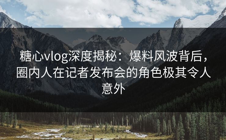糖心vlog深度揭秘：爆料风波背后，圈内人在记者发布会的角色极其令人意外