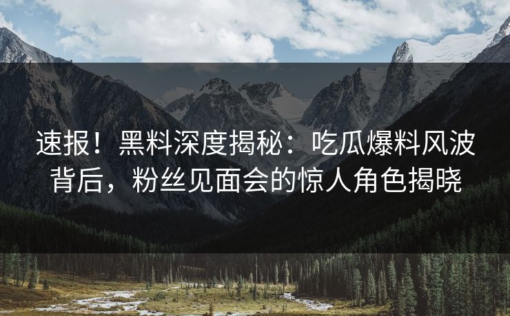 速报！黑料深度揭秘：吃瓜爆料风波背后，粉丝见面会的惊人角色揭晓